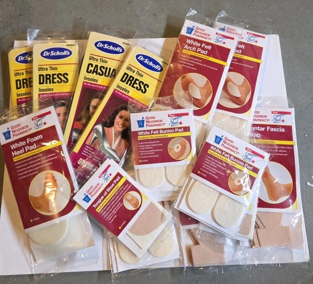 Vintage Foot Care Cushion Lot 14 PC Dr Scholls Insoles GNP Bunion Heel Pads NOS